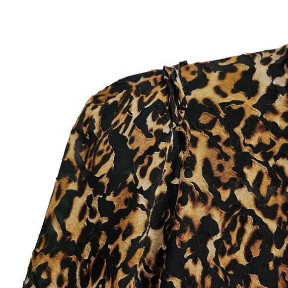 Ronny Kobo Blouse Medium Brown Chiara‎ Velvet Animal Print Top Zip Longsleeve - Picture 3 of 10